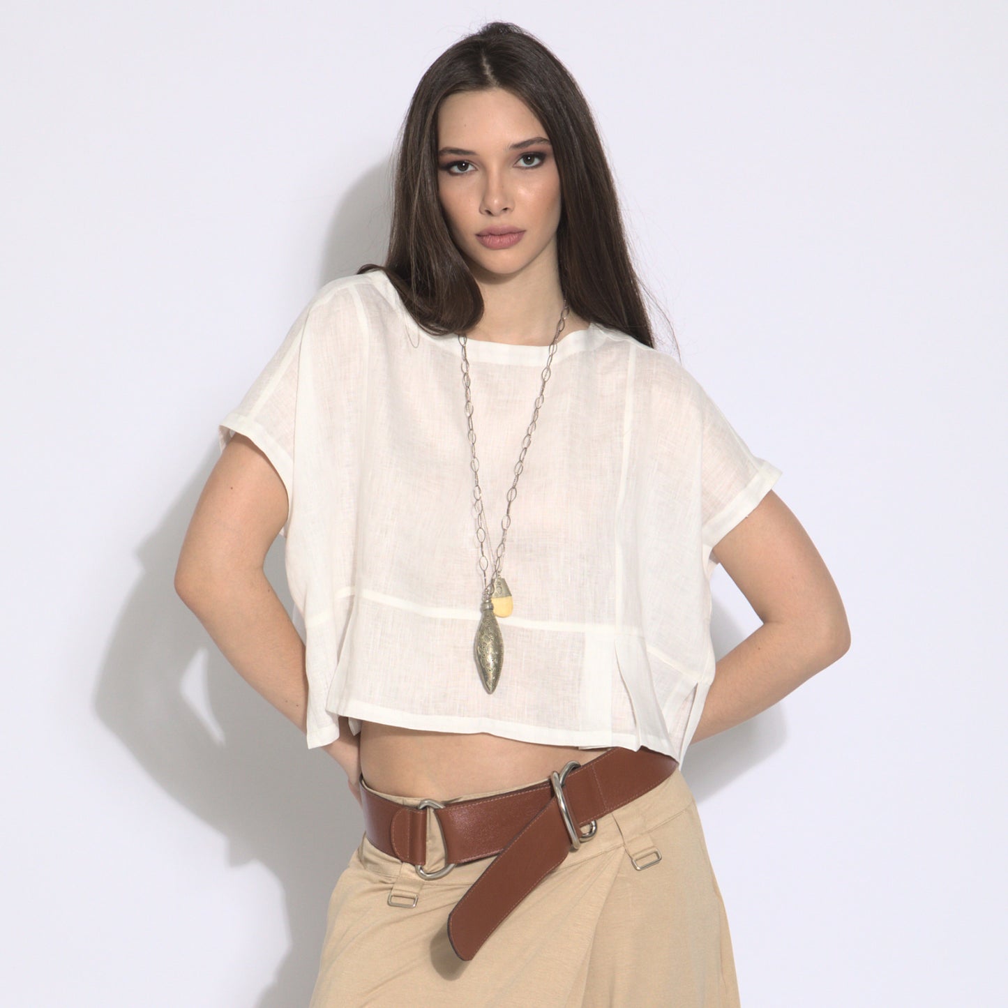 Giulia - Blouse in pure linen, short sleeves