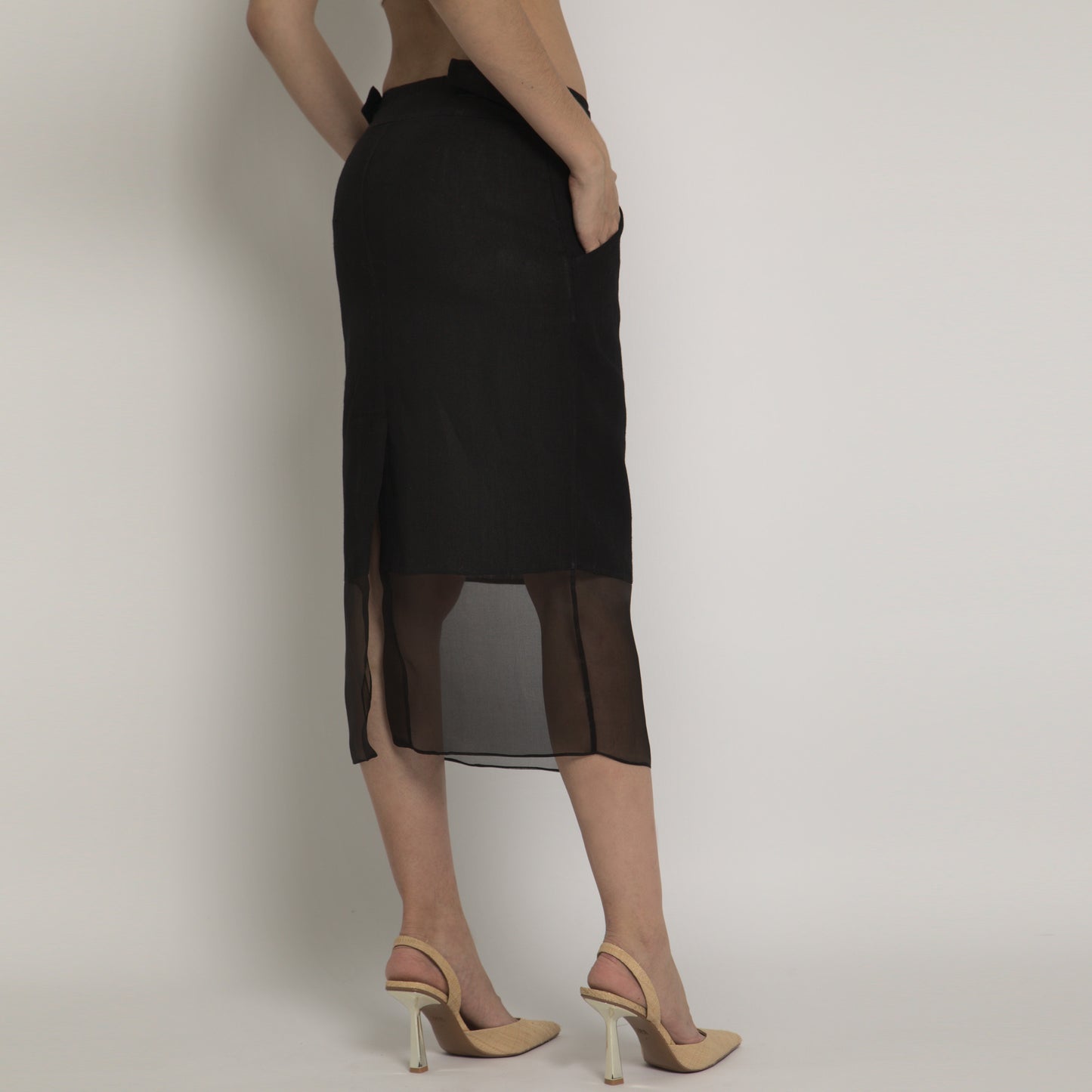 Lines - Midi linen and organza skirt